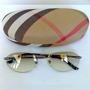 Vintage Burberry Light Brown Oval Rimless Retro Sunglasses